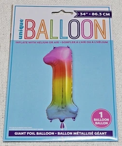 34 Inch Unique Rainbow Number 1 Foil Balloon (NUMBER One) - Picture 1 of 2