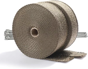 2" X 50' Titanium Exhaust Header Heat Wrap 2 Rolls with 20PCS 11.8 Inch Stainles - Picture 1 of 6