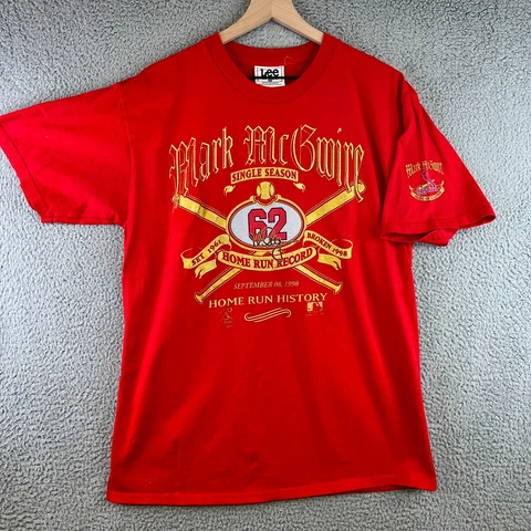 VINTAGE St Louis Cardinals Shirt Mens Large L Red Short Sleeve Mark Mgwire 90s Cover