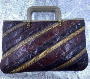 VTG MARGOLM Handbag Purse 70's Italy Snakeskin Brown Shoulder Strap Handles - Picture 1 of 9