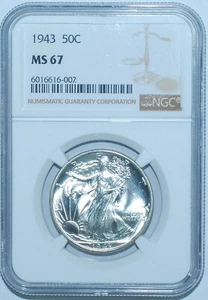 1943 NGC MS67 Walking Liberty Half Dollar - Picture 1 of 2