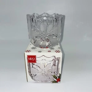 Mikasa Festive Poinsetta Votive Candle Candy Nut Holiday Holder, Clear Glass - Picture 1 of 7
