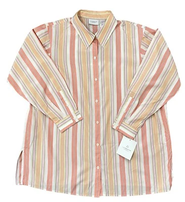 NWT Liz Claiborne Blouse Womens 2X Orange Striped Silk Blend Button Up Career - Image 1 of 4