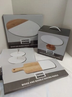 Platos para servir de madera y mármol Sonoma edición limitada, soporte y bandejas de nivel Foto 1 de 4