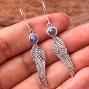 Labradorite Gemstone 925 Sterling Silver Feather Women Earring - Picture 1 of 2
