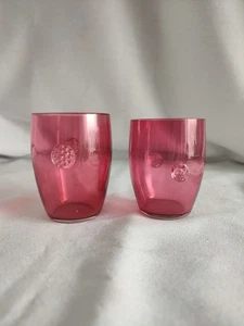 Antique Set of Two Cranberry Ruby Flash Tumbler Glass Pomegranate Decoration - Picture 1 of 24