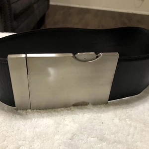 ALEXANDER WANG for H&M Made in Italy Wide Black Leather Belt Silver Metal Clasp - Picture 1 of 14