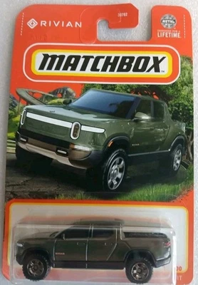 Camión eléctrico Matchbox 2024 17/100 MBX Highway Rivian R1T Metalflake verde oliva Foto 1 de 3