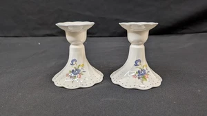Vintage Nikko Blau Pfingstrose Kerzenständer Kerzenständer Porzellan 2er Set Japan - Bild 1 von 12