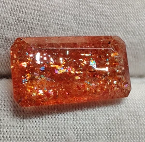Multi Colours Sparkling Orange Sunstone Faceted Emerald Gemstone Jewel 6.9 Cts - Picture 1 of 7