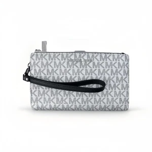 Michael Kors Jet Set Travel Double Zip Wristlet Geldbörse MK Monogram Silber Schwarz - Bild 1 von 12