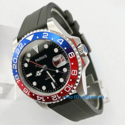 40mm PARNIS esfera negra zafiro titanio bisel de cerámica GMT reloj automático para hombres  Foto 1 de 4