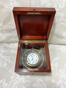 Elgin Mahogany Cased Gimballed Ship's Chronometer 21 Jewels Key for Case Lock - Picture 1 of 21