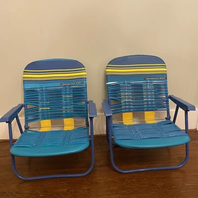 2 cadeiras de gramado dobráveis internas azuis esportivas piscina praia tubo de vinil - Imagem 1 de 4