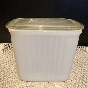 Vintage Hazel Atlas Milk Glass Refrigerator Dish Plastic Lid 1950”s - Picture 1 of 6