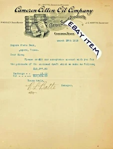 1918 Letter CHARLES GOODNIGHT TRAIL cattle TEXAS RANGER BATTE Cameron CoTTon OiL - Picture 1 of 1