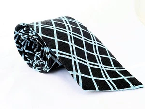 Vintage Men's Tootal  Tie, Original Gents 60s Blue Retro Plaid Kipper Tie - Picture 1 of 10