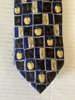 Charleston Tie Rack Men's Necktie Tie Silk Geometric Gold Leaves Apples Wide 58" - Image 1 of 4