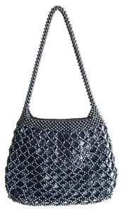 Gray Faux Pearls Beads Diamond Design Shoulder Hobo Bag Top Zip Closure - Picture 1 of 8