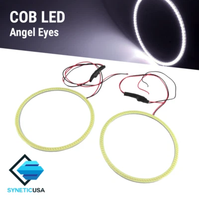 2x Angel Eyes COB Halo Ring White 60mm-130mm LED Light Headlight Fog Housing
