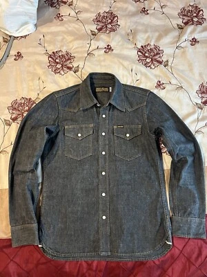 Camisa Denim Extra Pesada Iron Heart Western 12 Oz Azul Índigo ¡Pequeña!! Foto 1 de 4
