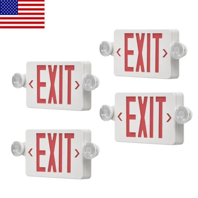 1-4PCS UL-Listed Emergency Light-Red LED Exit Sign-Dual Lamp ABS Fire Resistance - Image 1 of 4