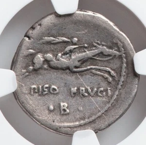 L Calpurnius Piso Frugi NGC Apollo Horseman Social War Ancient Silver Roman Coin - Picture 1 of 6