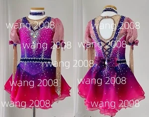 Abito pattinaggio figurativo vestito pattinaggio su ghiaccio competizione moda tintura rosa - Foto 1 di 6