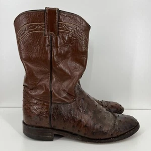 Justin Cowboy Boots Men’s 8 D Exotic Roper Full Quill Ostrich Round Toe 3105 - Picture 1 of 8