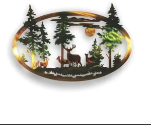Metal Wall Art Deer in the Forest Wall Decor Hanging for Cabin Decor Living Room - Picture 1 of 3