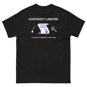 Funny T-shirt For Contract Lawyers New Preshrunk Gildan 5000 Tee Tear Away Label - Picture 1 of 11