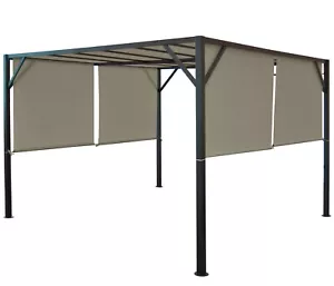 Pergola Pavillon Terrassenüberdachung, ohne Betonieren Schiebedach 3x3m taupe - Bild 1 von 4