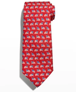 Salvatore Ferragamo National American Flag Tie Silk Red US - Picture 1 of 5
