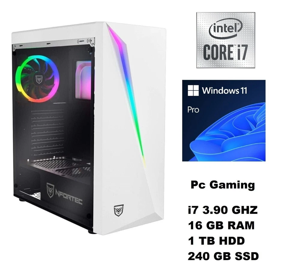 PC GAMING Windows 11 Pro COMPUTER i7 16GB RAM GPU 1060 6GB GDDR5X 240GB SSD - Immagine 1 di 1