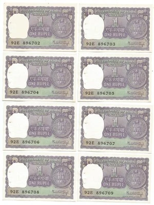  India Re 1 UNC Notes, 8 pieces serially, Inset NIL, Prefix E, Dr Manmohan Singh - Image 1 of 4