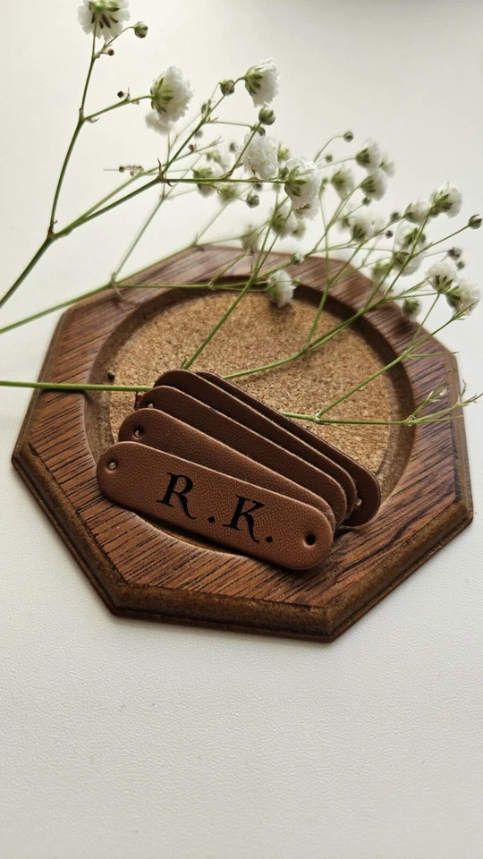  Back To School Custom Engraved Child Monogram Clothes Tags Leather Patch 5 Pc - Image 1 of 1