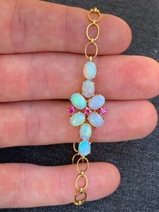 14ct gold natural pink sapphire opal bracelet vintage 7.8 grams BJ - Picture 1 of 11