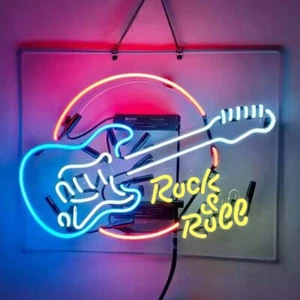 Rock Roll Neon Sign Home Bar Pub Man Cave Restaurant Wall Decor 19x15 - Picture 1 of 1