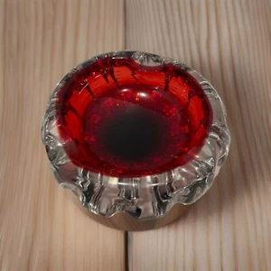 Aseda Swedish Scandinavian Red /clear Art Glass bowl cigar ashtray Desk Table - Picture 1 of 4