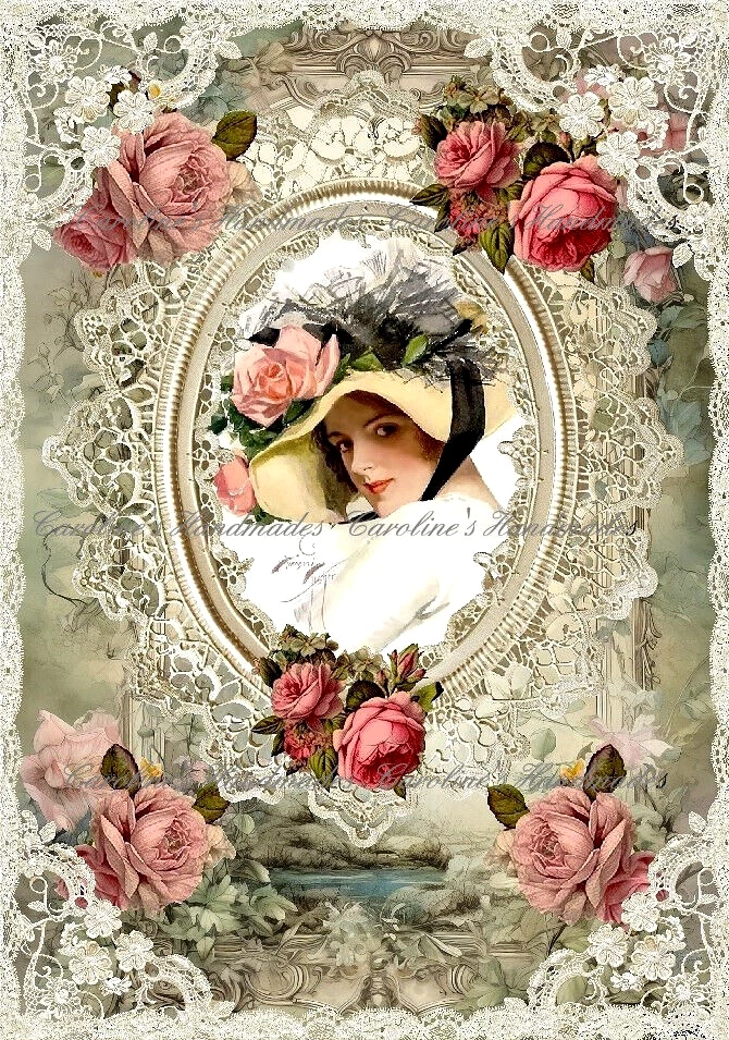 Harrison Fisher Lady Roses & Lace B Designer Cotton Fabric Quilt Block Multisize - Image 1 of 1