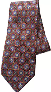 Brioni Krawatte geometrische Blumen L4" x 58" rot blau weiß gold Seide - Bild 1 von 2