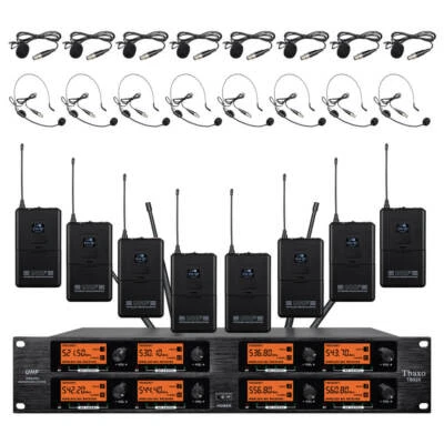  Wireless Microphone System UHF Pro Audio 8 Channel 8 Lavalier Bodypacks Headset - Image 1 of 4