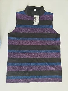 Nine West Women's Sz L Metallic Striped Pullover Mock Sparkle Sleeveless Top NWT - Picture 1 of 5