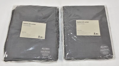 West Elm Dupioni Silk Curtains Drapes 48x108 Pewter Gray Set of 2 Cotton Lining - Image 1 of 4