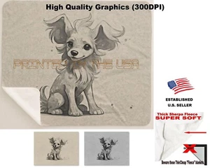 Linda manta polar sherpa arte dibujos animados sentado perro cachorro con cresta china - Imagen 1 de 6