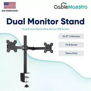 Desk Mount Dual Monitor Screen Stand Bracket Adjustable Tilt Swivel 17 21 24 27 - Picture 1 of 6