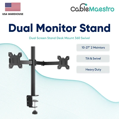 Dual Monitor Desk Mount Screen Stands Bracket Adjustable Tilt Swivel 17 21 24 27 - Image 1 of 4