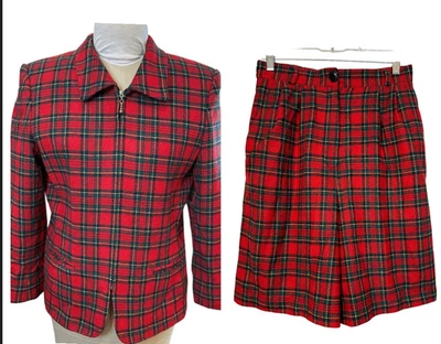 Traje Corto Norton McNaughton 2 Piezas Blazer/Pantalones Cortos Rojo/Verde Tartán Talla 8 De colección Foto 1 de 4
