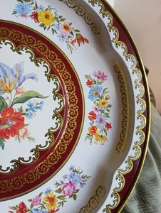 Metal Asian 13.5” Round Floral Raised Center Serving Platter Vintage England - Picture 1 of 5