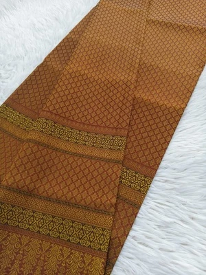 Тайская ткань из парчи — искусственный шелк — коричневый традиционный тайский узор 2 ярда - Изображение 1 из 3